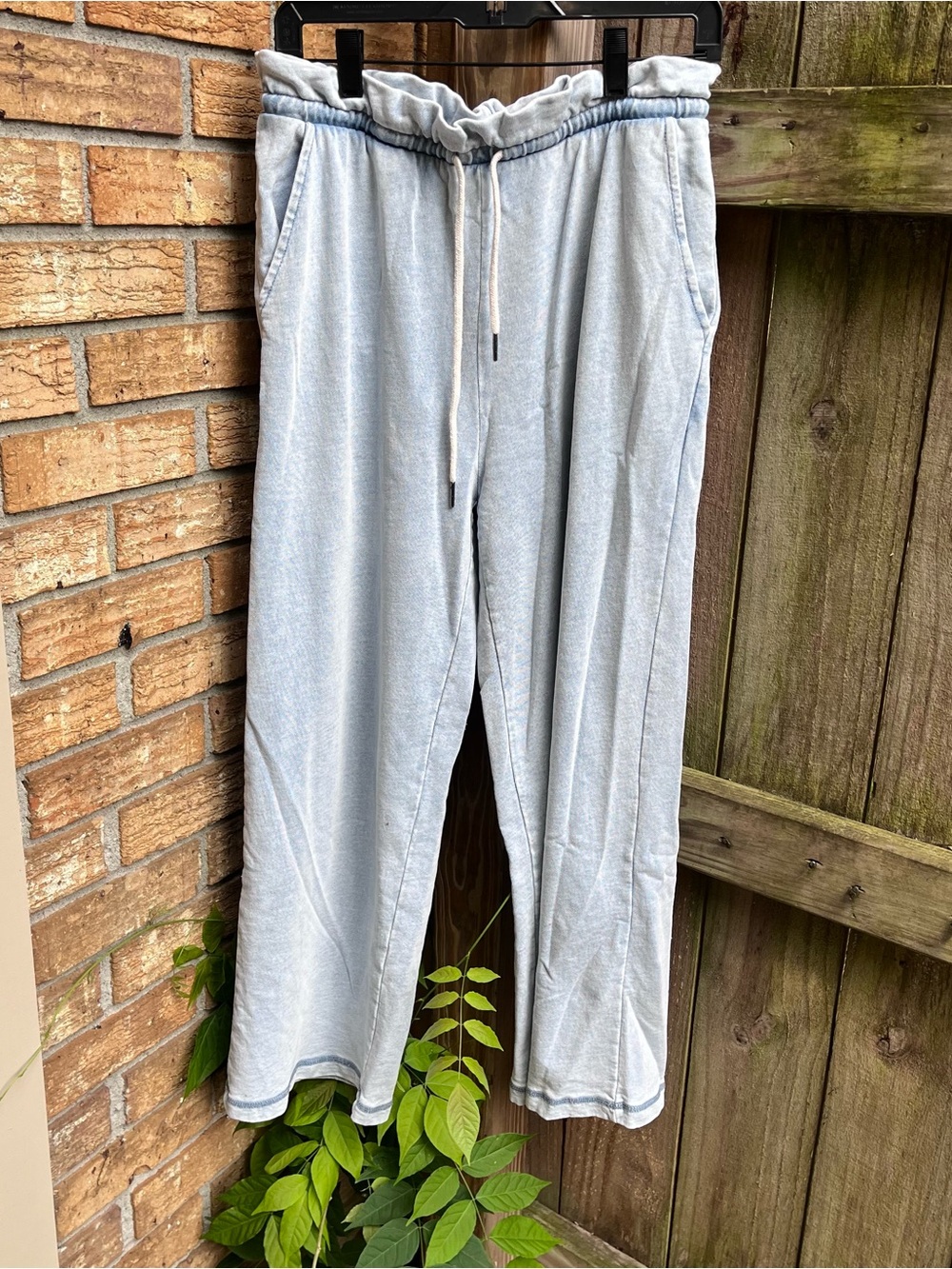 Z Supply Light Blue Wide Leg Drawstring Sweatpants